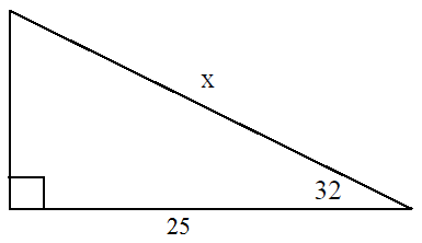 Use cosine ratio, adjacent side and cosine theta to find hypotenuse