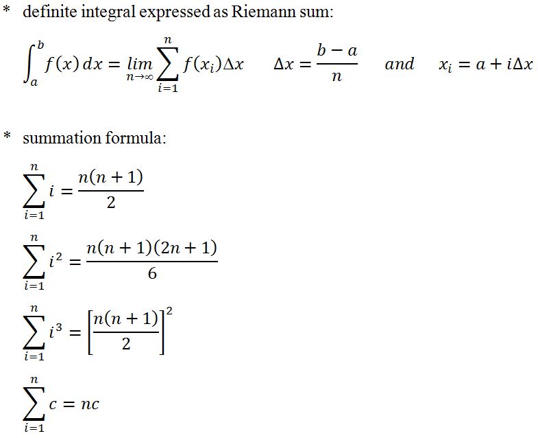 definite integral expressed as riemann sum, and summation formula