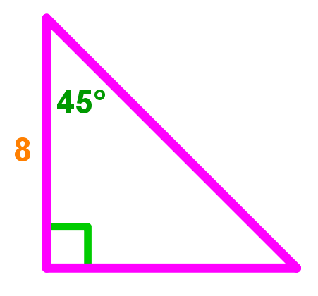 45-45-90 triangle, lengths of sides equals 8