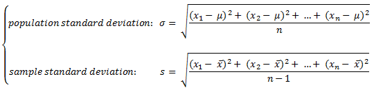 formula of population standard deviation and sample standard deviation