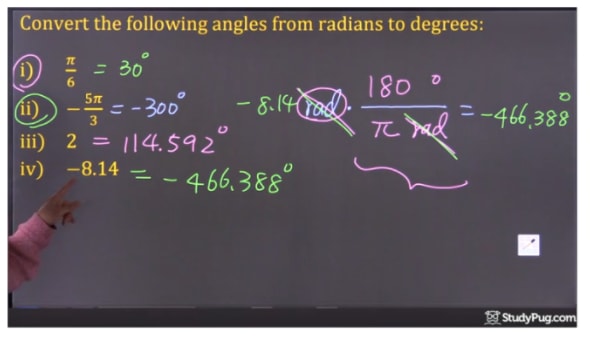 convert -8.14 radian to degree