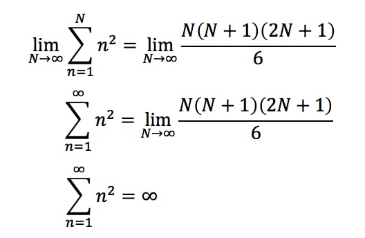 Equation 1: Power sum n^2 Divergent