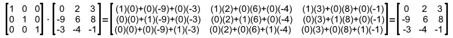 Equation 10: Matrix multiplication involving an identity matrix