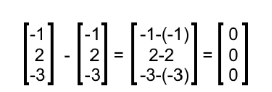 Equation 14: Solution to subtraction of two equal column vectors