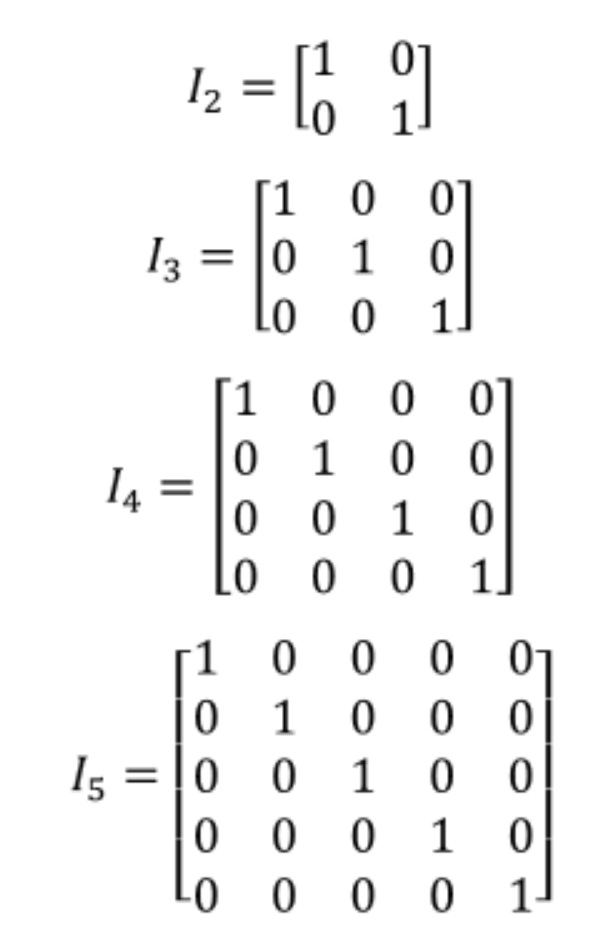 Equation 2: Examples of identity matrices of different dimensions