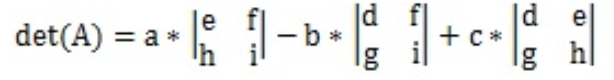 Equation 3: Equation for determinant of a 3x3 matrix through general method