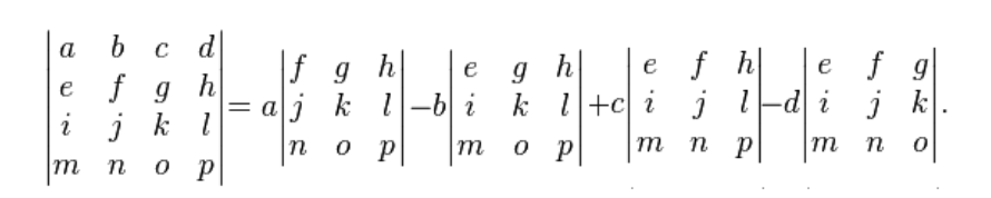 Equation 4: Determinant of a 4x4 matrix