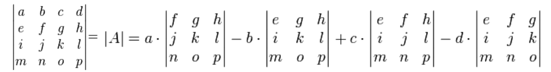 Equation 6: Determinant of a 4x4 matrix