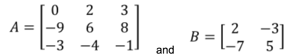 Equation 9: Matrices A and B