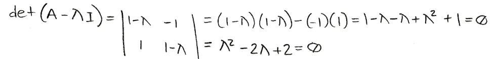 Equation for example 1(a): Solving the characteristic polynomial equation.