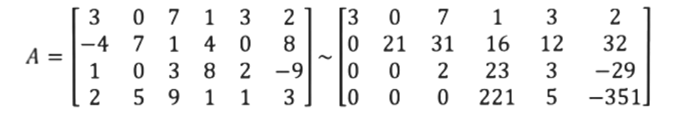 Equation for example 3: Matrix A