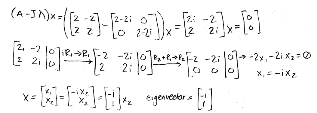 Equation for example 4(d): Calculating the corresponding second eigenvector