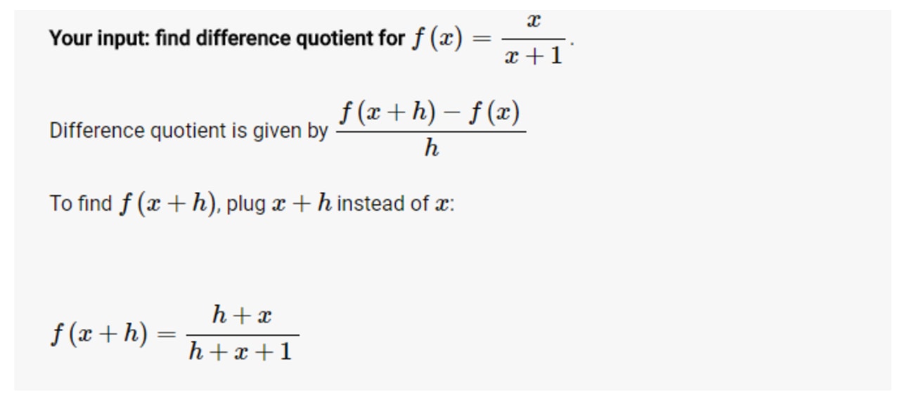 difference quotient formula examples