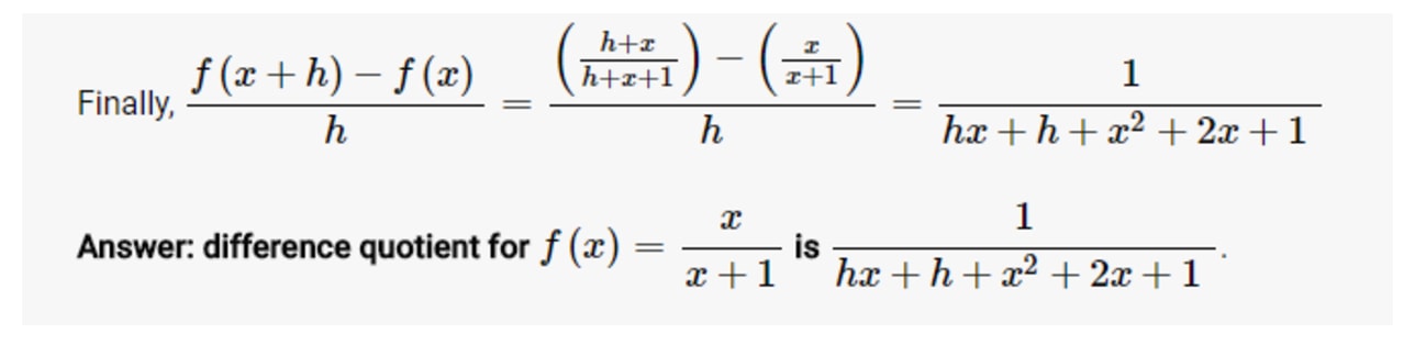 difference quotient formula examples