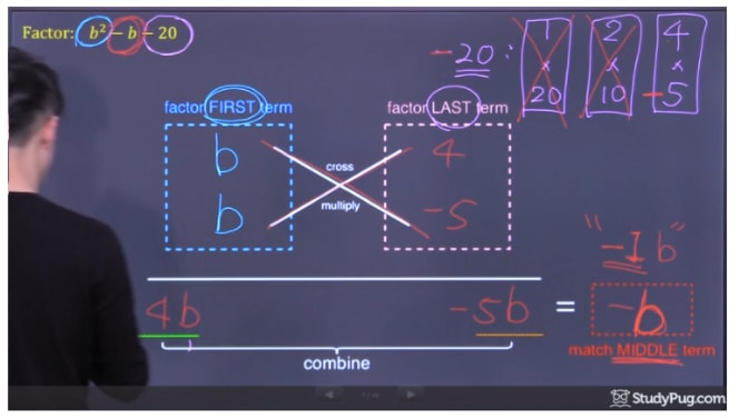 Find out that 4,-5 match the middle term