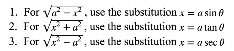 Formula 1: Trig Substitution Rules