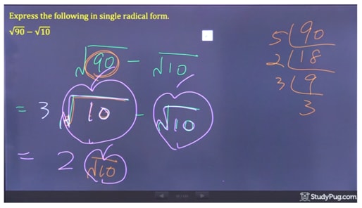 subtracting radicals and express in single radical form